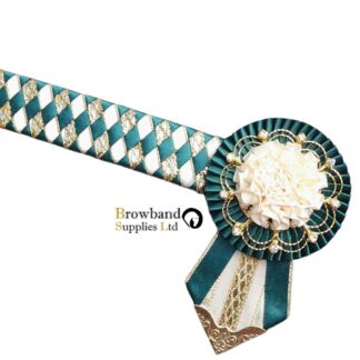 Beautiful browbands Dark green, cream and gold double diamond browband