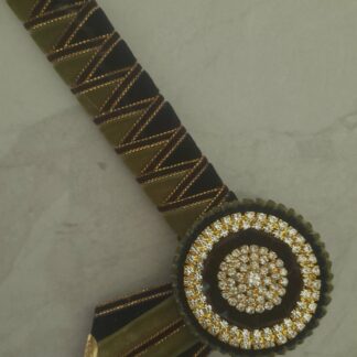 moss green, navy and dark brown browband